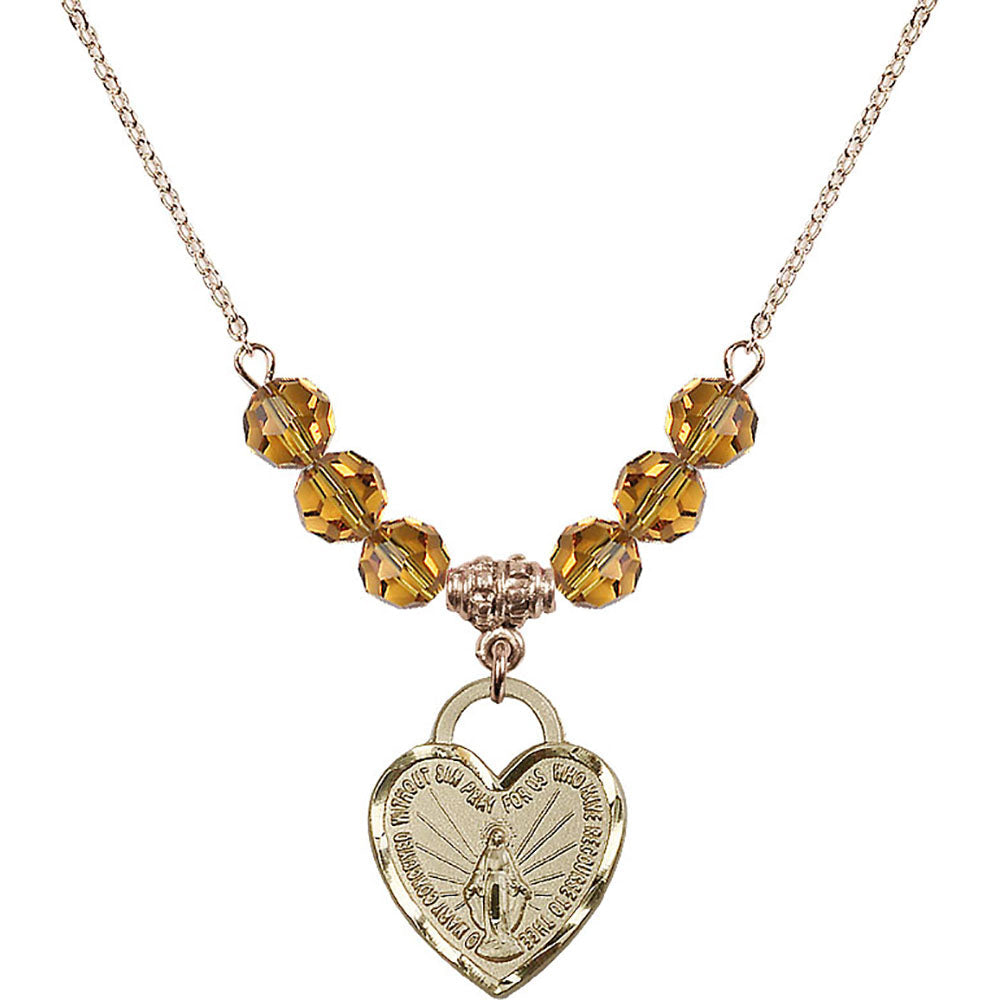 14kt Gold Filled Miraculous Heart Birthstone Necklace with Topaz Beads - 3201