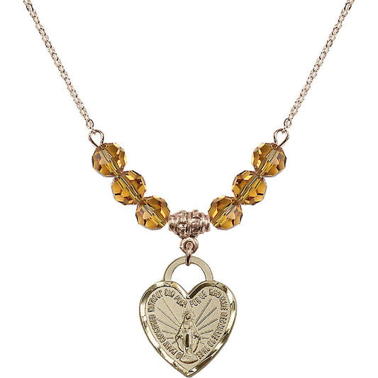 14kt Gold Filled Miraculous Heart Birthstone Necklace with Topaz Beads - 3201