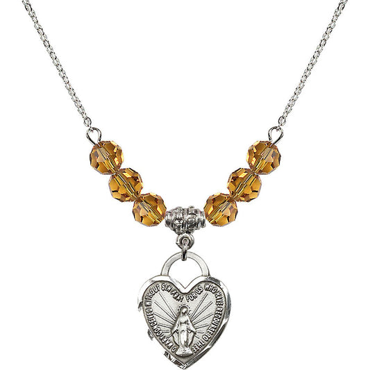 Sterling Silver Miraculous Heart Birthstone Necklace with Topaz Beads - 3201