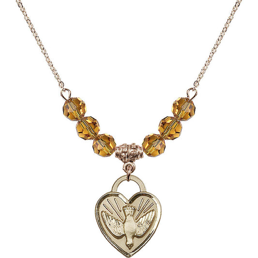 14kt Gold Filled Confirmation Heart Birthstone Necklace with Topaz Beads - 3205