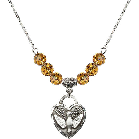 Sterling Silver Confirmation Heart Birthstone Necklace with Topaz Beads - 3205