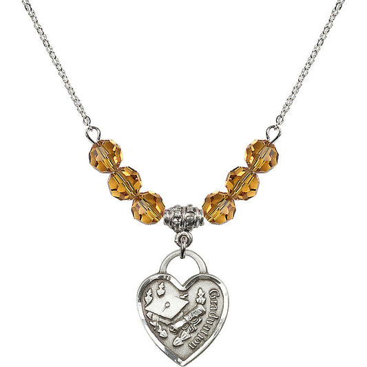 Sterling Silver Graduation Heart Birthstone Necklace with Topaz Beads - 3206