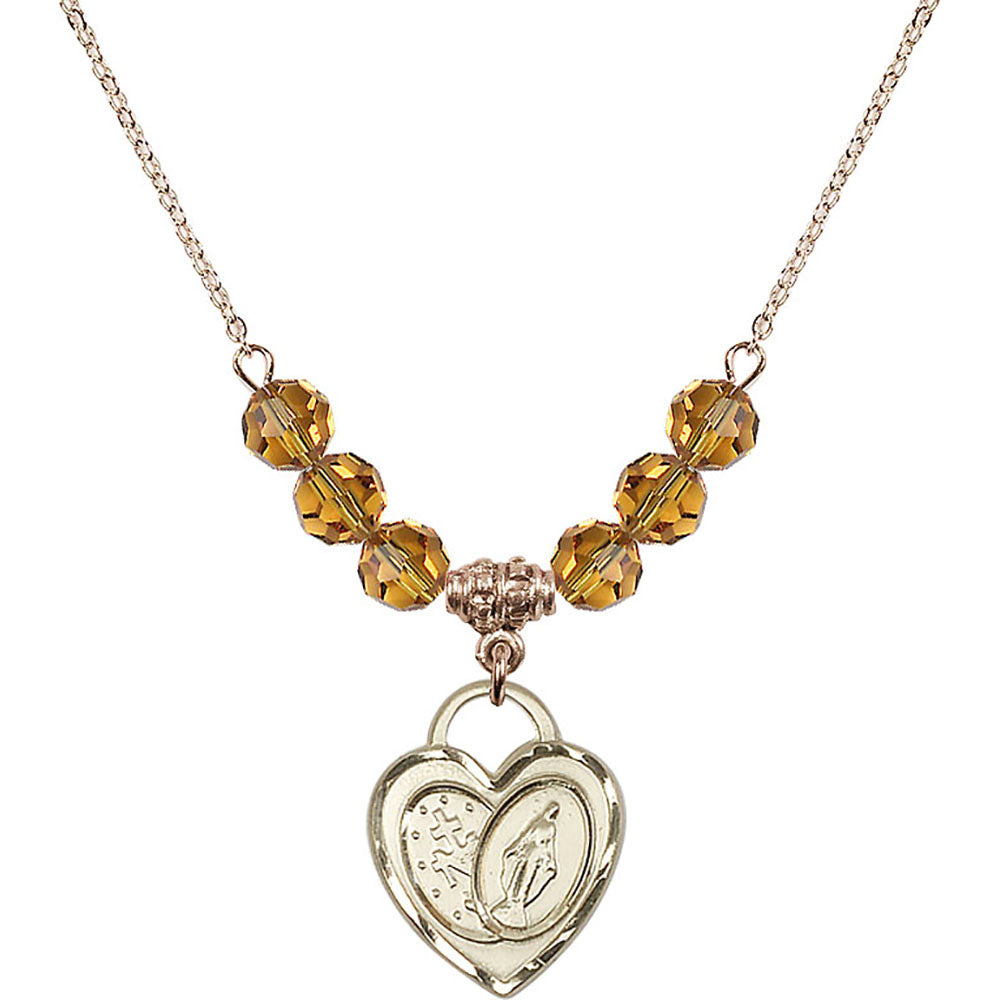 14kt Gold Filled Miraculous Heart Birthstone Necklace with Topaz Beads - 3212
