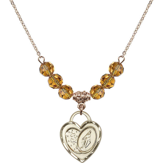 14kt Gold Filled Miraculous Heart Birthstone Necklace with Topaz Beads - 3212