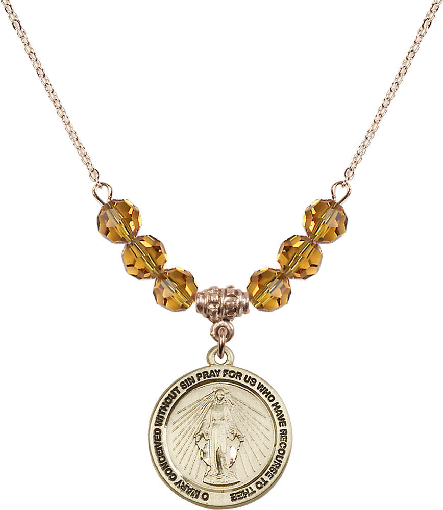 14kt Gold Filled Miraculous Birthstone Necklace with Topaz Beads - 4056