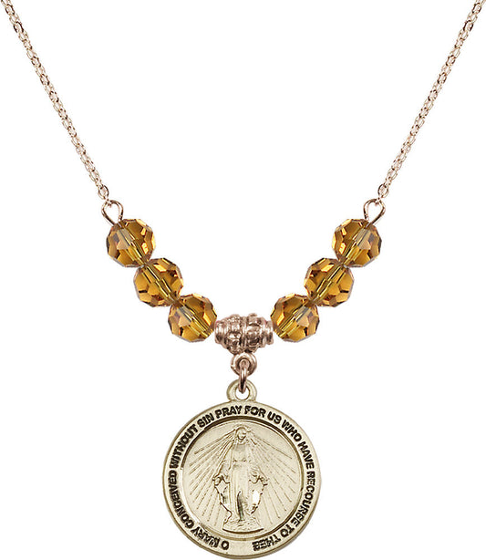 14kt Gold Filled Miraculous Birthstone Necklace with Topaz Beads - 4056