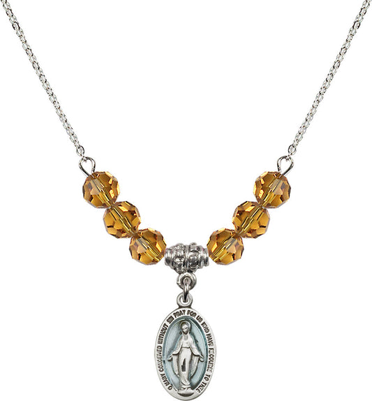 Sterling Silver Miraculous Birthstone Necklace with Topaz Beads - 4122