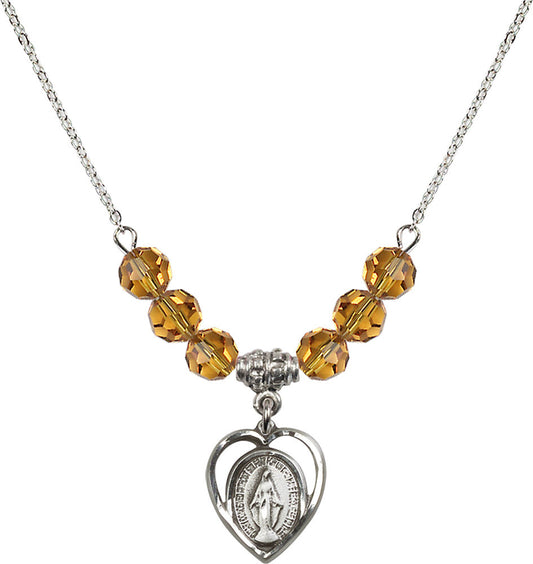 Sterling Silver Miraculous Birthstone Necklace with Topaz Beads - 4125