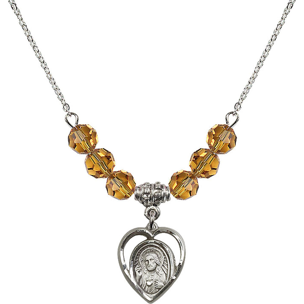 Sterling Silver Scapular Birthstone Necklace with Topaz Beads - 4126