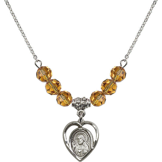 Sterling Silver Scapular Birthstone Necklace with Topaz Beads - 4126