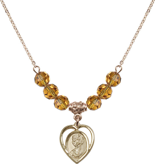 14kt Gold Filled Saint Christopher Birthstone Necklace with Topaz Beads - 4127