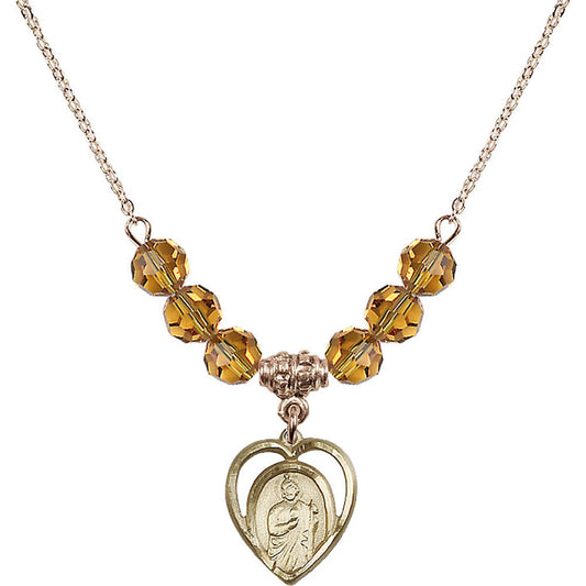 14kt Gold Filled Saint Jude Birthstone Necklace with Topaz Beads - 4128