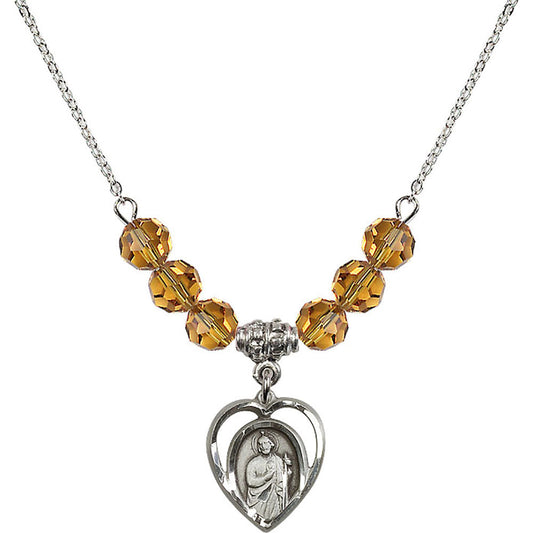 Sterling Silver Saint Jude Birthstone Necklace with Topaz Beads - 4128