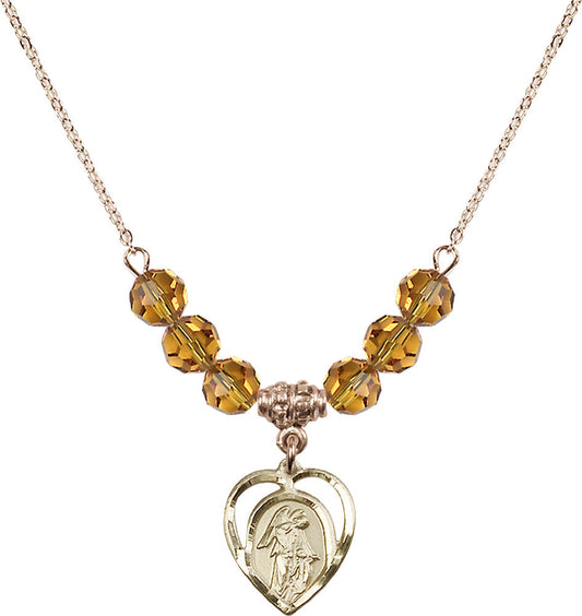 14kt Gold Filled Guardian Angel Birthstone Necklace with Topaz Beads - 4129