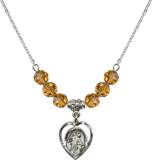 Sterling Silver Guardian Angel Birthstone Necklace with Topaz Beads - 4129