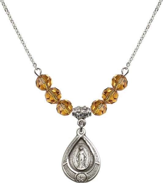 Sterling Silver Miraculous Birthstone Necklace with Topaz Beads - 4144