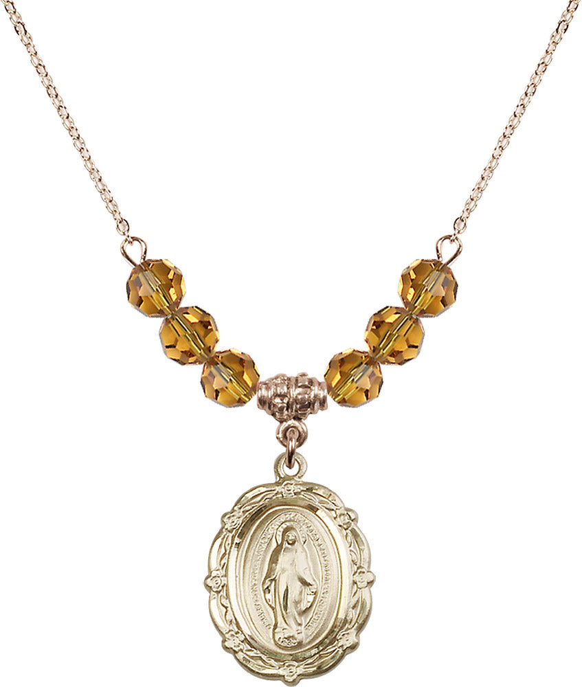 14kt Gold Filled Miraculous Birthstone Necklace with Topaz Beads - 4146