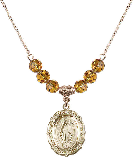 14kt Gold Filled Miraculous Birthstone Necklace with Topaz Beads - 4146