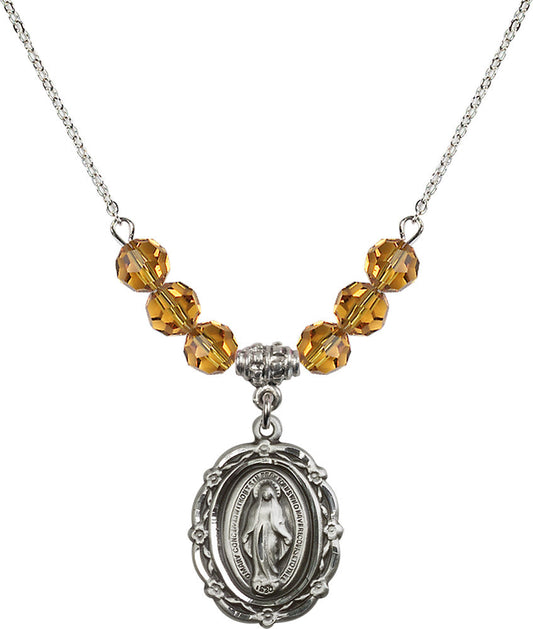 Sterling Silver Miraculous Birthstone Necklace with Topaz Beads - 4146