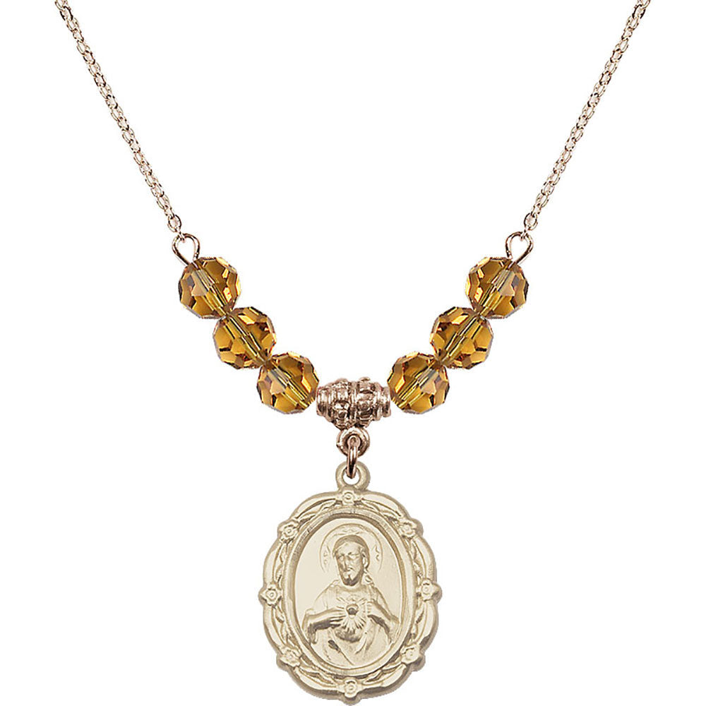 14kt Gold Filled Scapular Birthstone Necklace with Topaz Beads - 4146