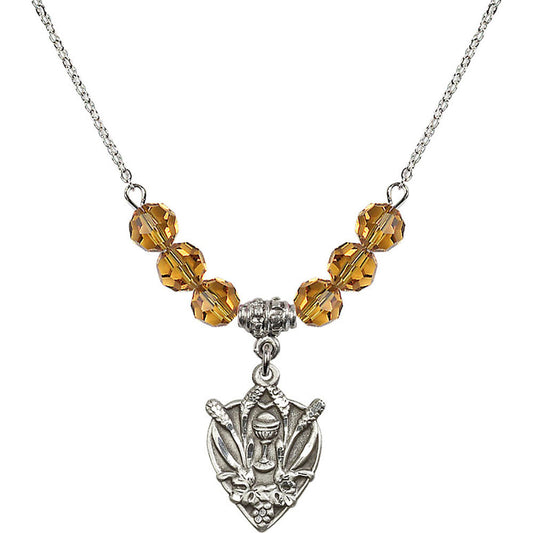 Sterling Silver Communion Birthstone Necklace with Topaz Beads - 4200