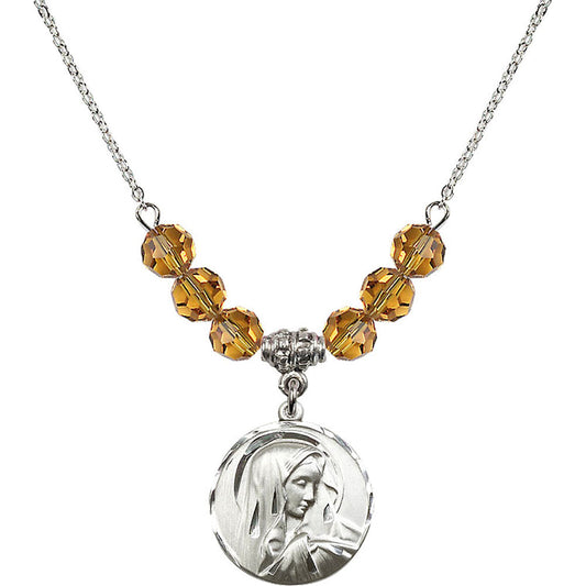 Sterling Silver Sorrowful Mother Birthstone Necklace with Topaz Beads - 4249