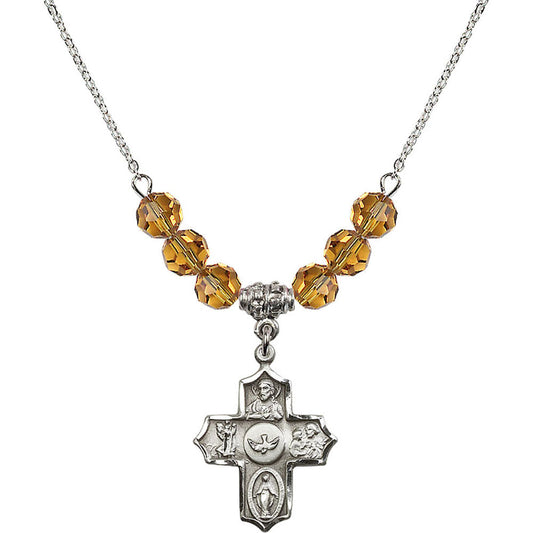 Sterling Silver 5-Way Birthstone Necklace with Topaz Beads - 4255