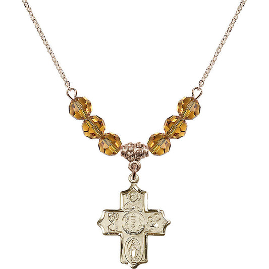 14kt Gold Filled 4-Way Birthstone Necklace with Topaz Beads - 4256