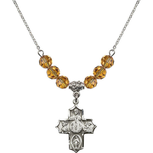 Sterling Silver 4-Way Birthstone Necklace with Topaz Beads - 4256