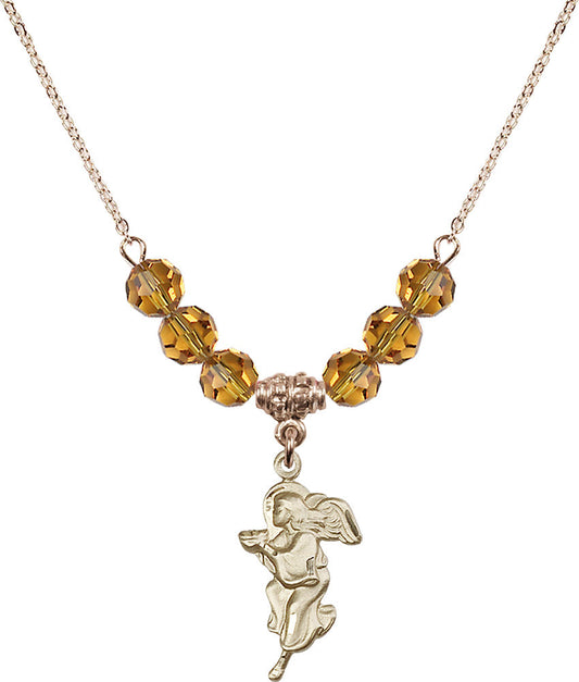 14kt Gold Filled Guardian Angel Birthstone Necklace with Topaz Beads - 4260