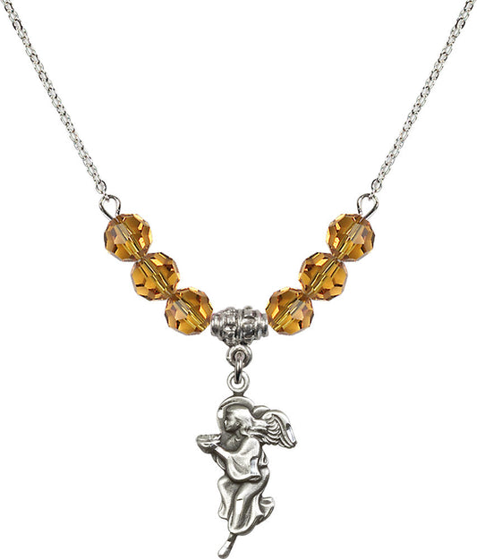 Sterling Silver Guardian Angel Birthstone Necklace with Topaz Beads - 4260