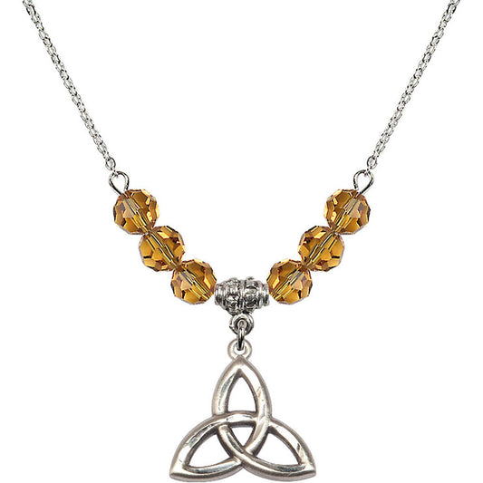 Sterling Silver Trinity Irish Knot Birthstone Necklace with Topaz Beads - 5101
