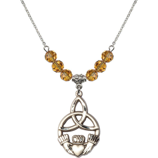 Sterling Silver Irish Knot / Claddagh Birthstone Necklace with Topaz Beads - 5102