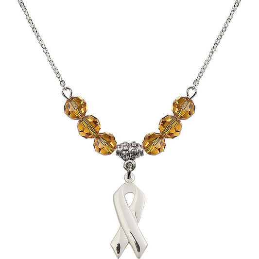 Sterling Silver Cancer Awareness Birthstone Necklace with Topaz Beads - 5150