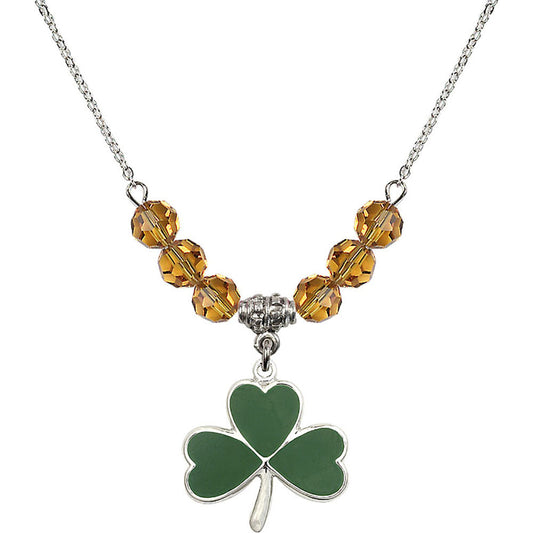 Sterling Silver Shamrock Birthstone Necklace with Topaz Beads - 5248