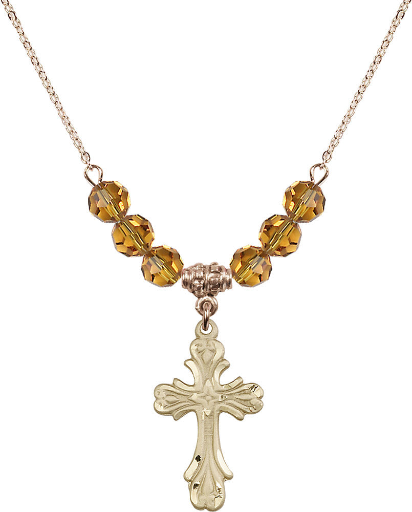 14kt Gold Filled Cross Birthstone Necklace with Topaz Beads - 5419