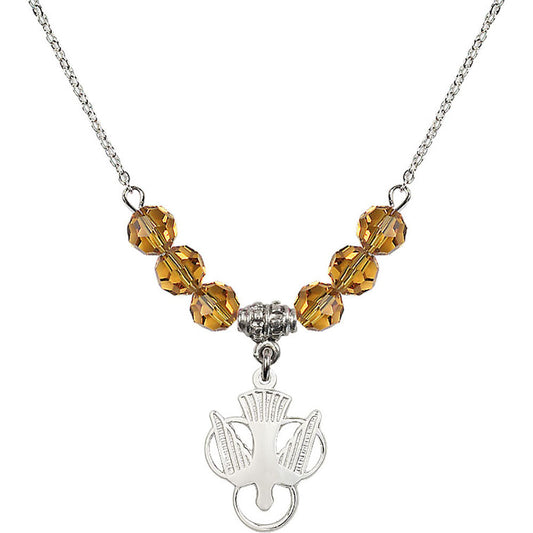 Sterling Silver Holy Spirit Birthstone Necklace with Topaz Beads - 5430