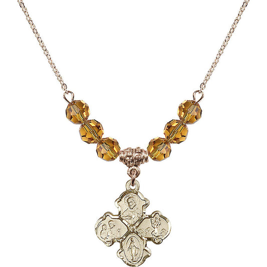 14kt Gold Filled 4-Way Birthstone Necklace with Topaz Beads - 5441