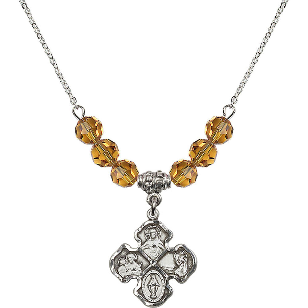 Sterling Silver 4-Way Birthstone Necklace with Topaz Beads - 5441