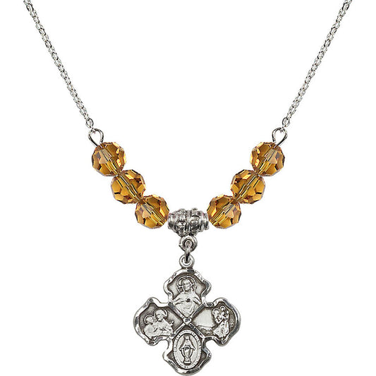 Sterling Silver 4-Way Birthstone Necklace with Topaz Beads - 5441