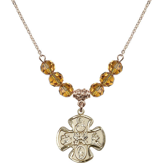 14kt Gold Filled 5-Way Birthstone Necklace with Topaz Beads - 5443