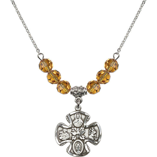 Sterling Silver 5-Way Birthstone Necklace with Topaz Beads - 5443