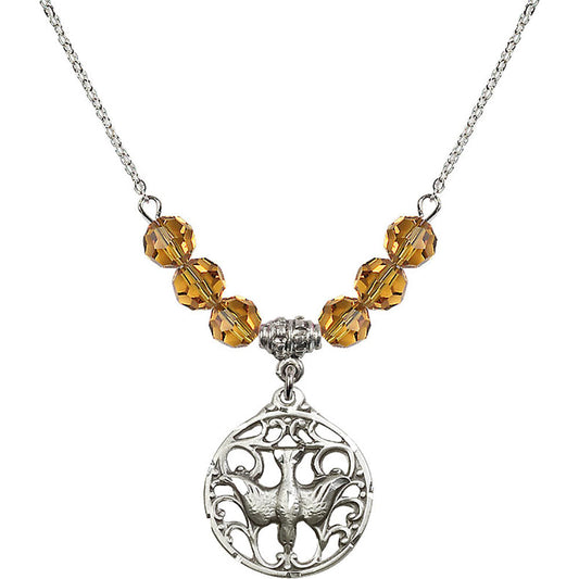 Sterling Silver Holy Spirit Birthstone Necklace with Topaz Beads - 5655