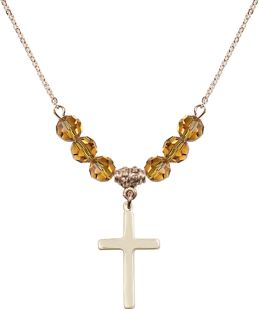14kt Gold Filled Cross Birthstone Necklace with Topaz Beads - 5670