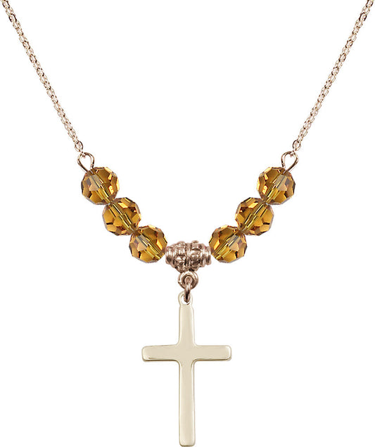 14kt Gold Filled Cross Birthstone Necklace with Topaz Beads - 5670