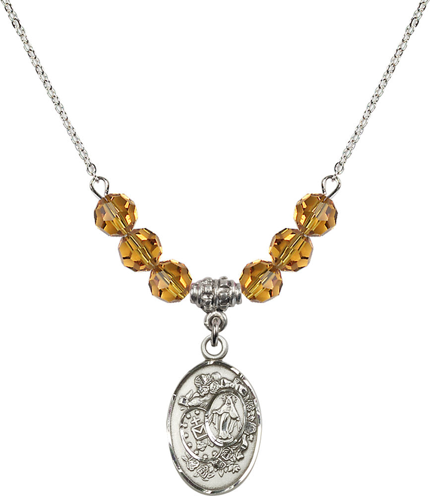 Sterling Silver Miraculous Birthstone Necklace with Topaz Beads - 5682