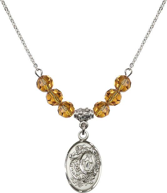 Sterling Silver Miraculous Birthstone Necklace with Topaz Beads - 5682
