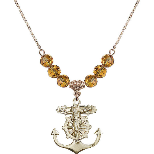 14kt Gold Filled Anchor Crucifix Birthstone Necklace with Topaz Beads - 5685