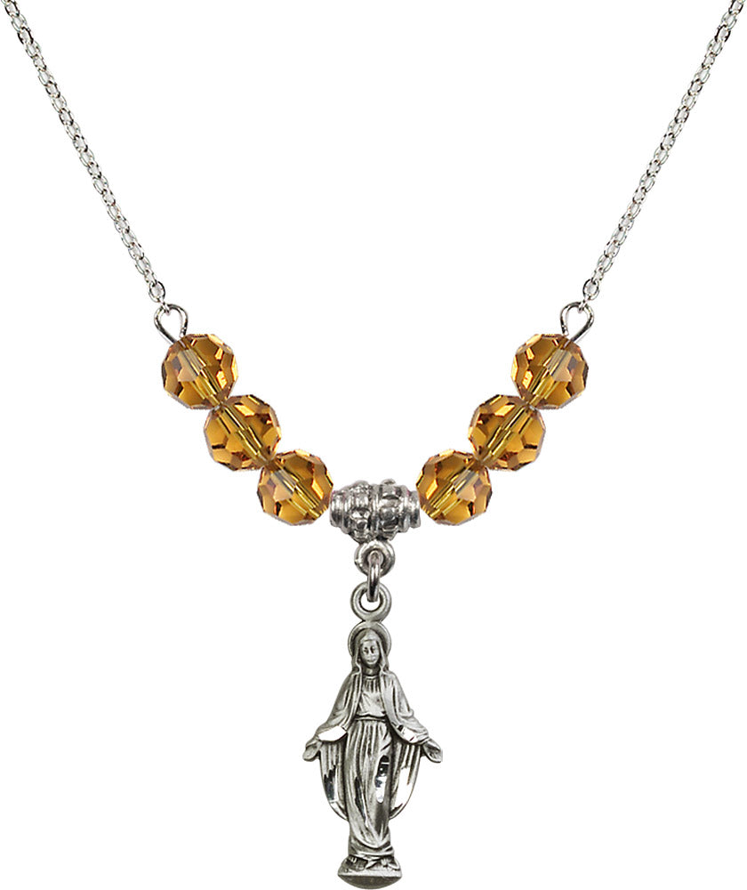 Sterling Silver Miraculous Birthstone Necklace with Topaz Beads - 5900