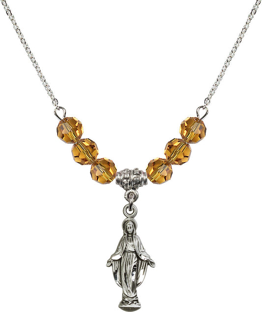 Sterling Silver Miraculous Birthstone Necklace with Topaz Beads - 5900